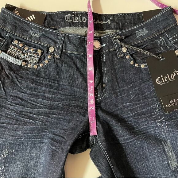 Vintage Cielo Y2K Dark Wash Blue Bejeweled Pocket Low Rise Skinny Jeans Sz 5 NWT - Picture 6 of 12